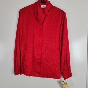 Vintage Austin Reed Red Paisley Print Silk Dressy  Blouse‎ Secretary Office